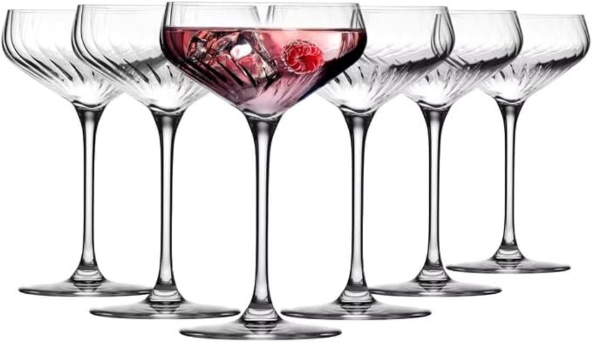 Verte Wijnglazen Set - Martini-Cocktailglazen - Loodvrij - Kristalglas - Elegant Ontwerp met Optisch Patroon voor Margarita - Daiquiri - Espresso en Martini - Vaatwasmachinebestendig - 290 ml - Set van 6 Stuks