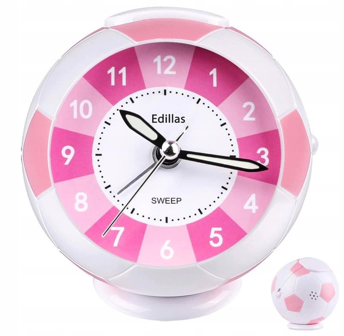Kinderwekker Analoog Voetbal met Nachtlampje - Wit/Roze