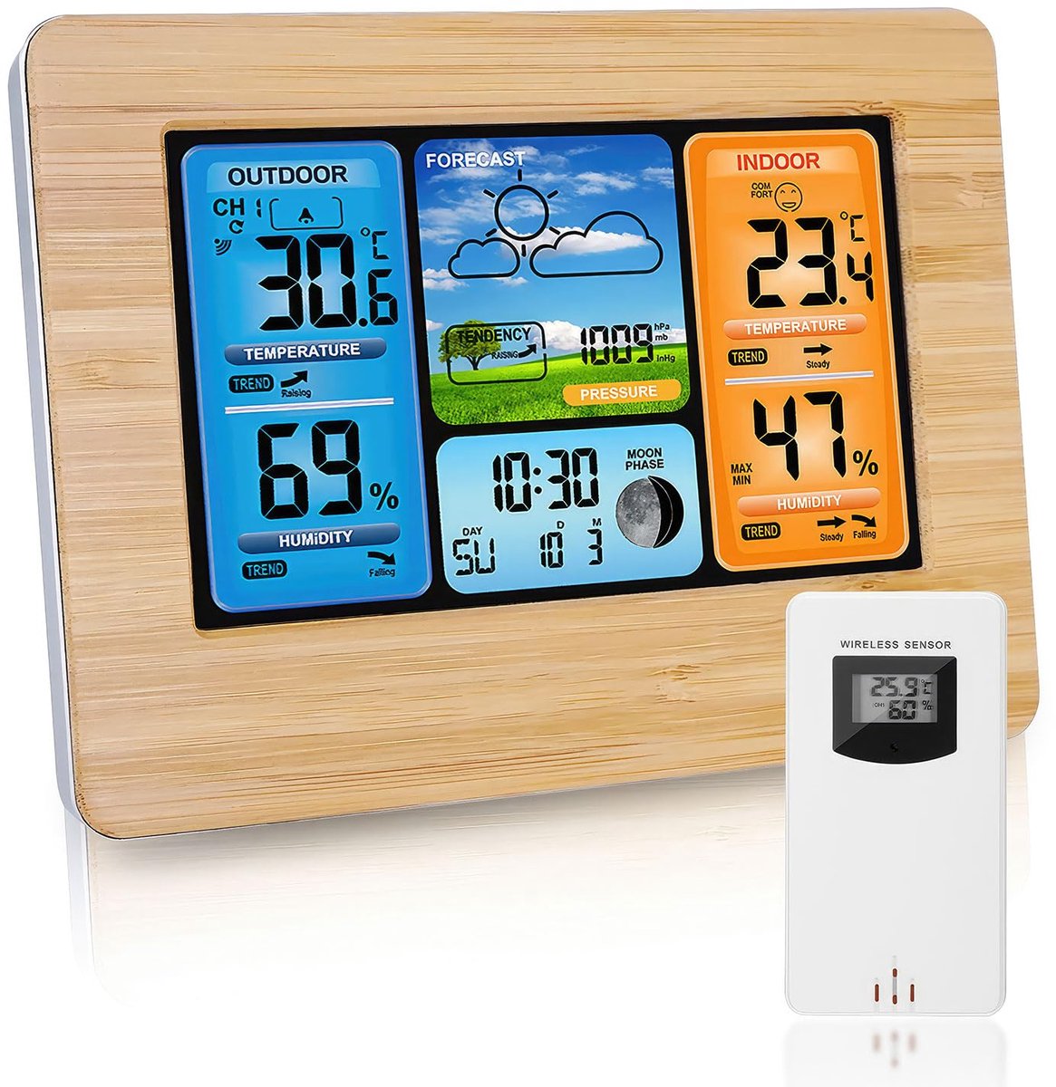 Draadloos weerstation met buitensensor - DCF lcd-display - kleurrijk - altijd actuele weersinformatie - ShopVlot