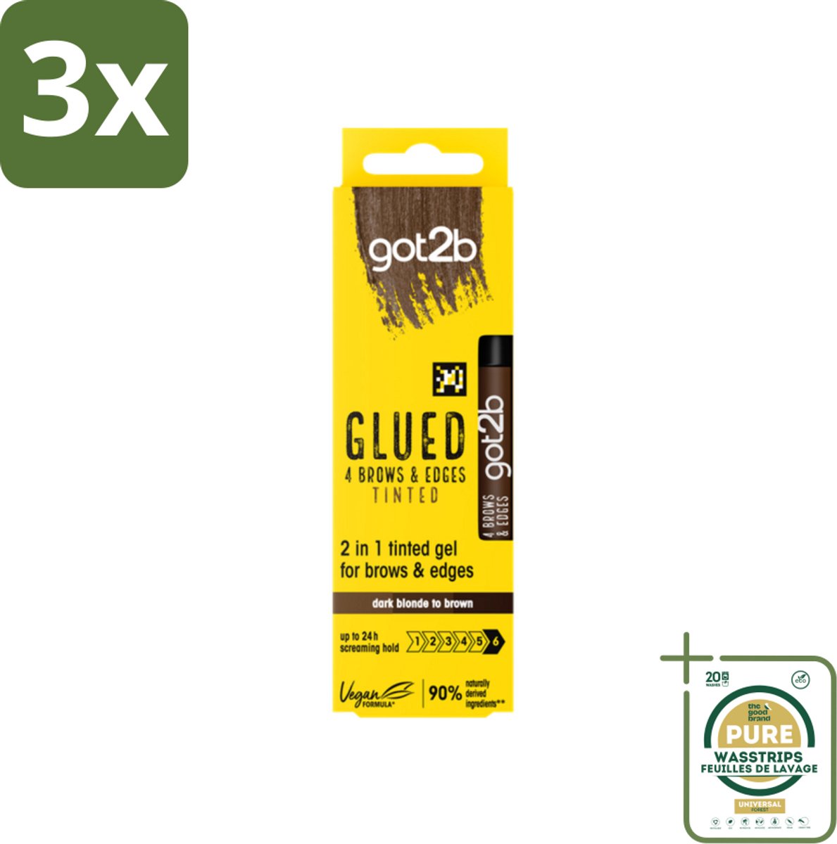 3 x Got2B - 2-in-1 Gel - Brows & Edges Donkerbruin - 16 ml - Grootverpakking - 2-in-1 Gel Brows En Edges - Donkerbruin Gel - Haarranden Stylen - Wenkbrauwen Stylen - Natuurlijke Look