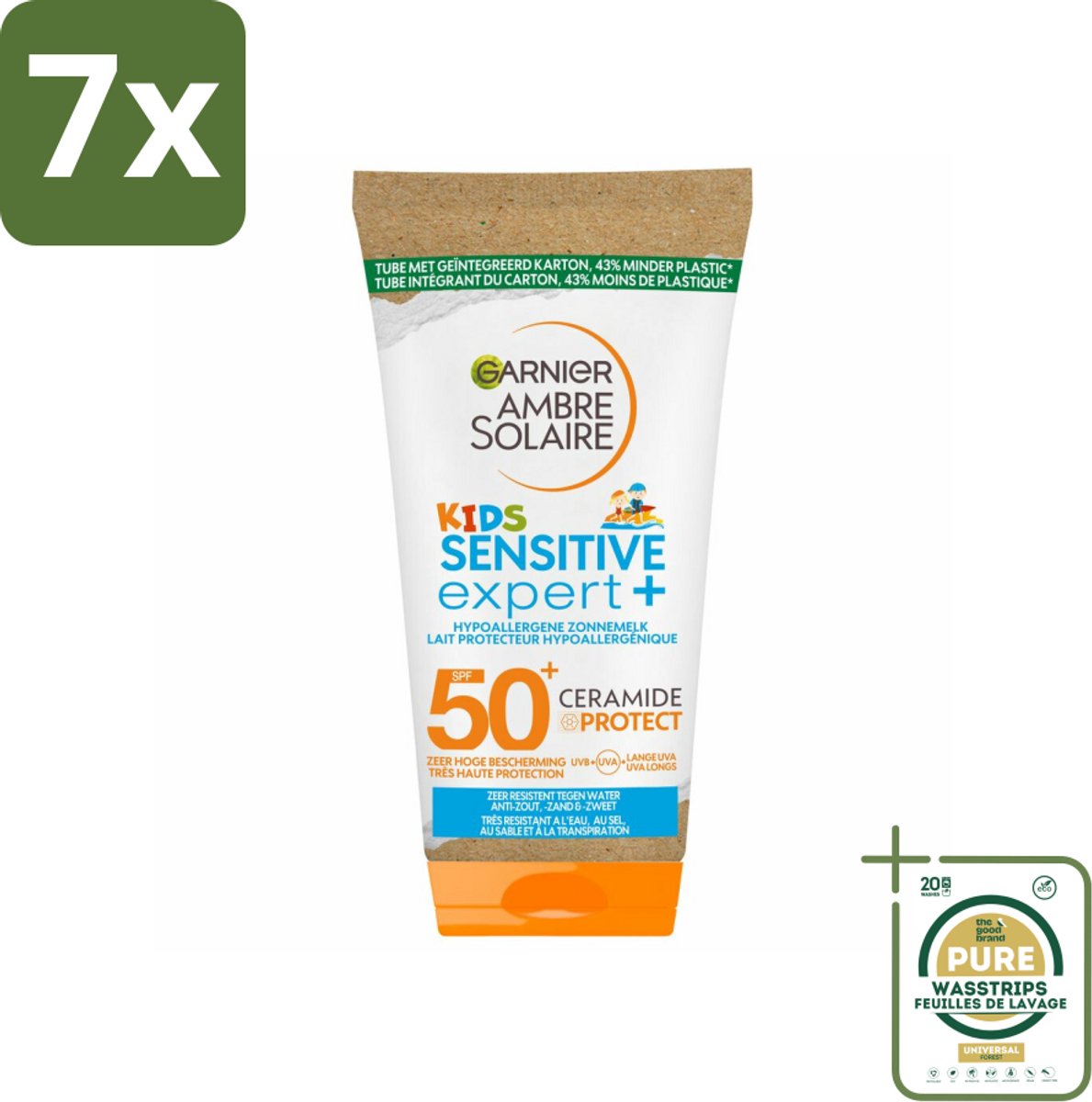 7 x Garnier - Ambre Solaire - Zonnemelk - Kids - SPF 50+ - Reisformaat - 50 ml - Grootverpakking - Zonnemelk Voor Kinderen - SPF 50+ - Kinderhuid Bescherming - Gevoelige Huid - Zonbescherming