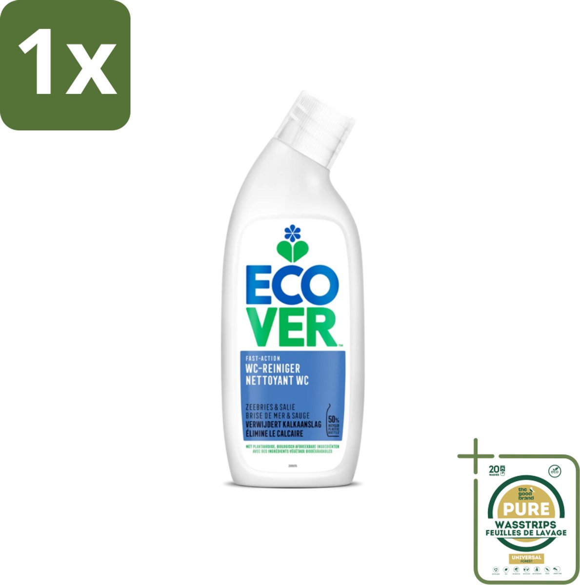 1 x Ecover - Toiletreiniger - Zeebries & Salie - 750 ml- Toiletreiniger - Zeebries - Salie - Natuurlijke Geur - Plantaardige Reiniging