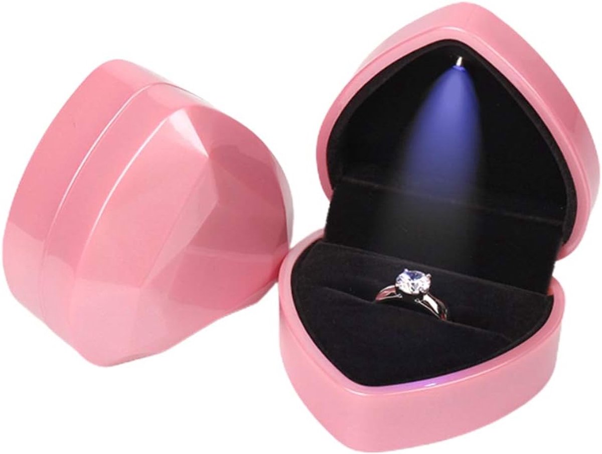 Sieradendoos hartvormig met LED-licht - fluwelen oorbellen cadeaubox - voor verloving of bruiloft - ShopVlot