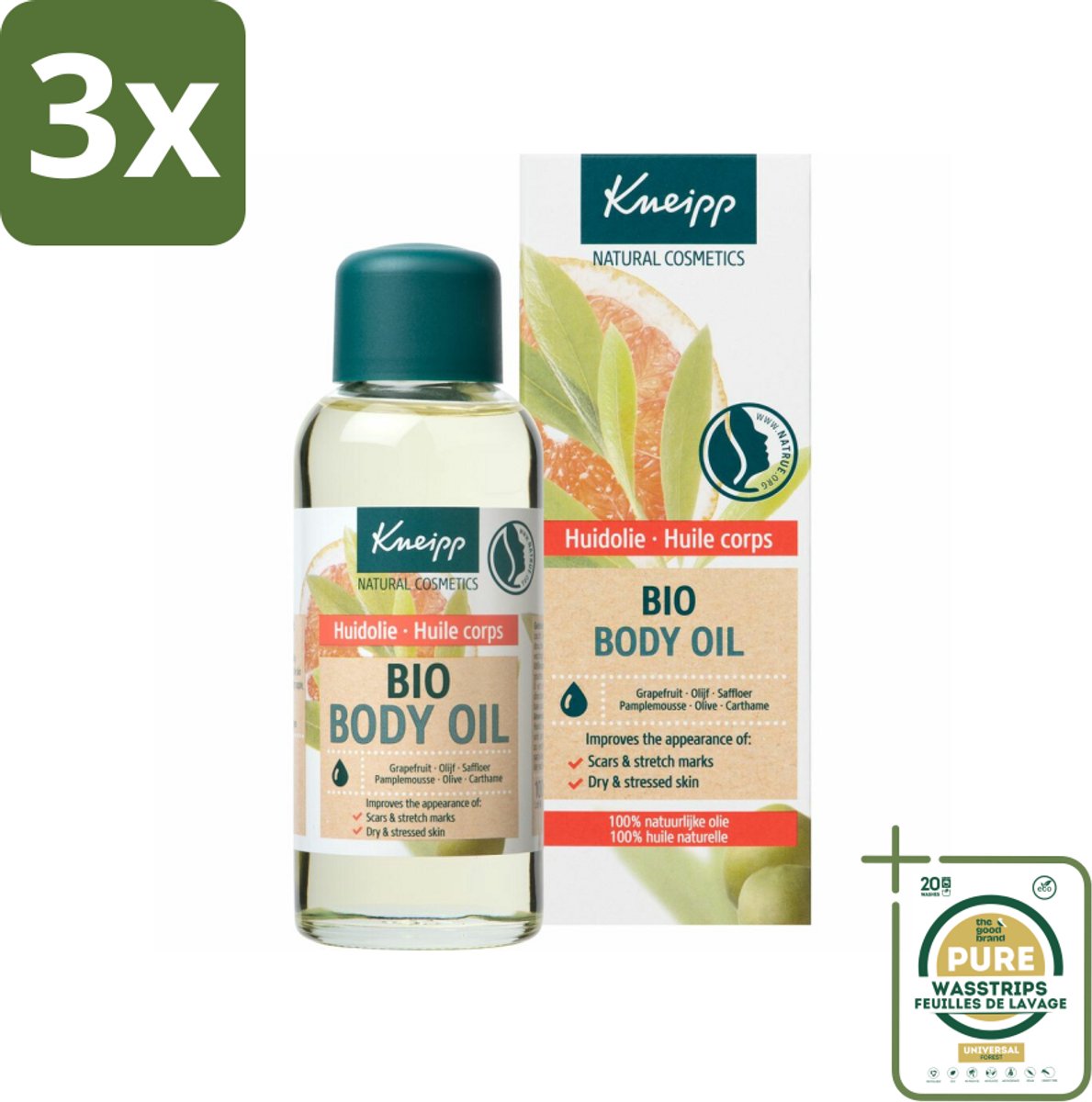 3 x Kneipp - Huidolie - Bio - Voor striae & littekens - 100 ml - Grootverpakking - Huidverzorging - Striae - Littekens - Droge Huid - Huidelasticiteit