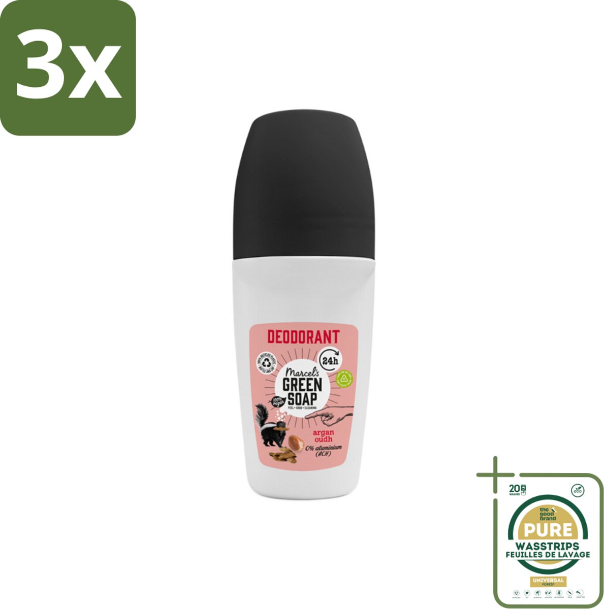3 x Marcel's Green Soap - Deodorant Roller - Argan & Oudh - Langdurige frisheid - 50 ml - Grootverpakking - Deodorant Roller - Argan & Oudh - Langdurige Frisheid - Natuurlijke Deodorant - Vegan Deodorant