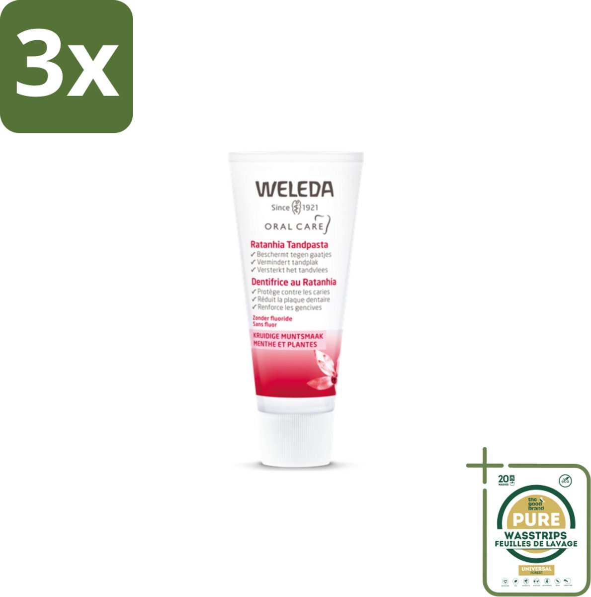 3 x WELEDA - Tandpasta - Ratanhia - 75 ml - Grootverpakking - Natuurlijke Tandpasta - Tandvleesversterkend - Tandpasta Zonder Fluoride - Tandpasta Met Ratanhia - Tandpasta Met Mirre