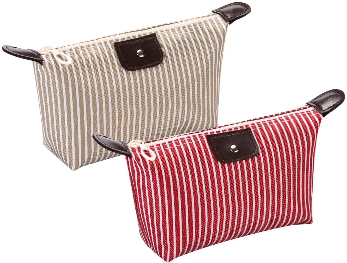 Make-uptas 2 stuks - rood en bruin - monogram ontwerp - draagbaar voor onderweg - ShopVlot