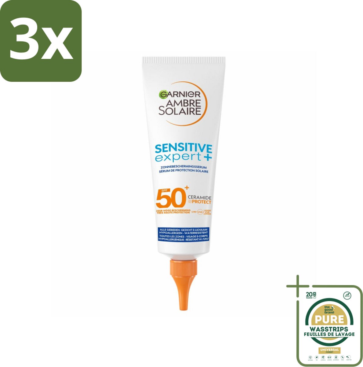 3 x Garnier - Ambre Solaire - Zonnebrandserum - Sensitive Expert - SPF 50+ - 125 ml - Grootverpakking - Zonbescherming - SPF 50+ - Gevoelige Huid - Zonnebrandserum - UVA En UVB Bescherming