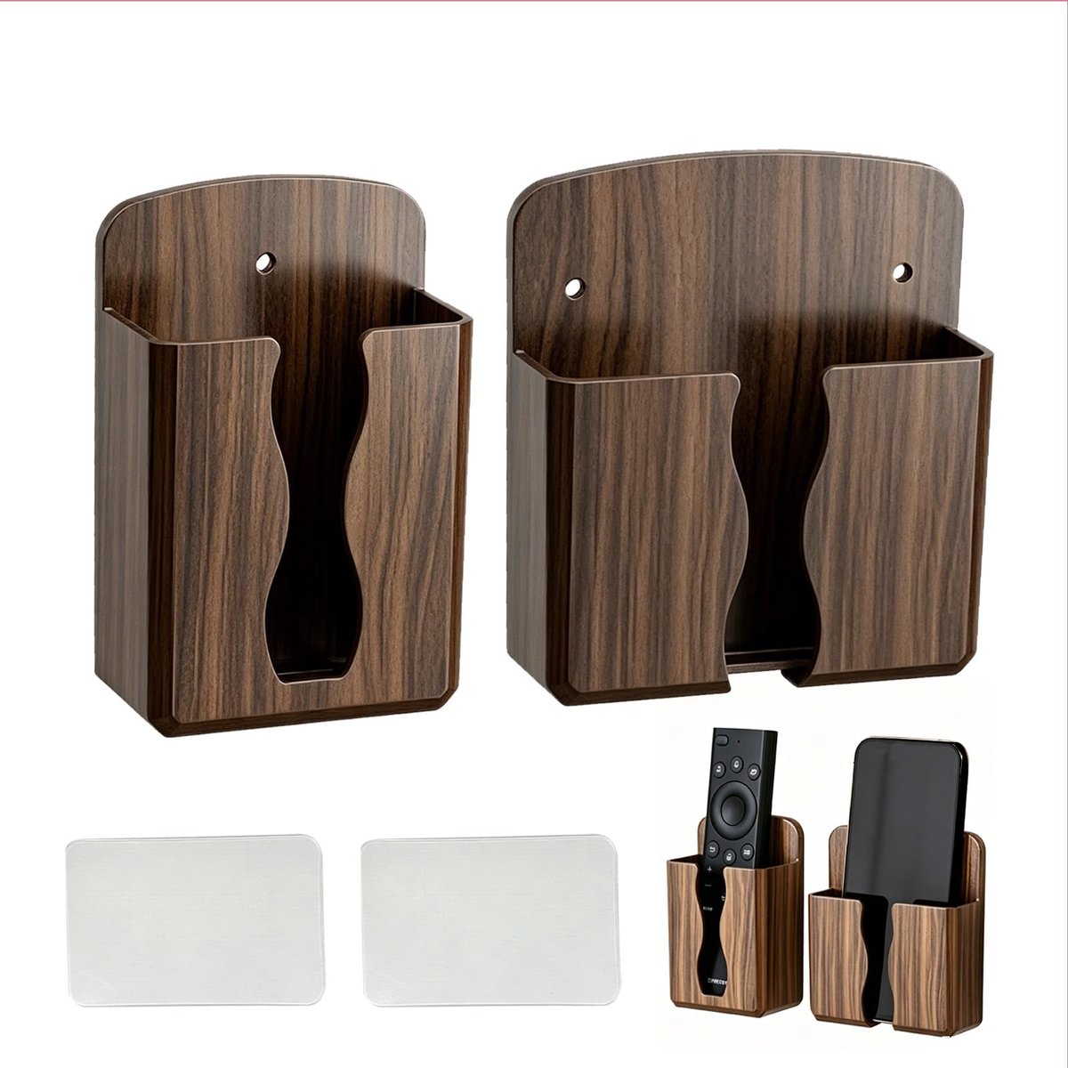 Wandafstandsbedieningshouder bruin - zelfklevend - 2 stuks - ideaal voor tv-afstandsbedieningen - ShopVlot
