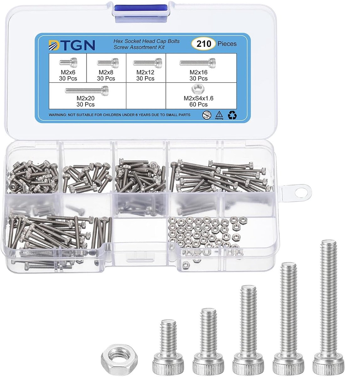 Hexagon schroeven en moeren set 210 stuks - Rvs 304 - Diverse maten voor mechanische apparaten - Duurzaam en veelzijdig - ShopVlot