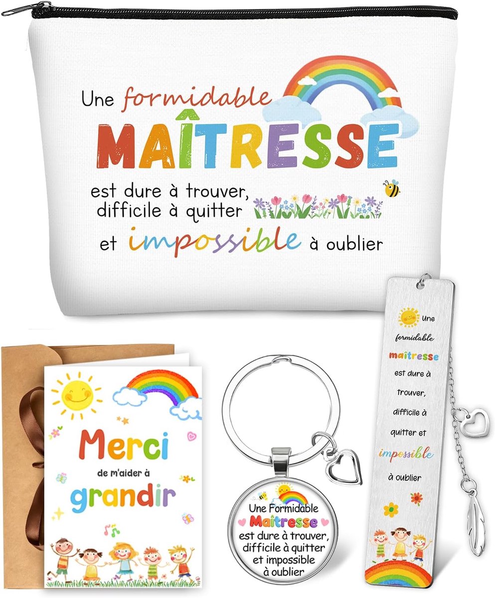 Eindejaars cadeauset voor leerkrachten: make-uptasje, bedankkaartje, boekenlegger, sleutelhangertje en envelop - ShopVlot