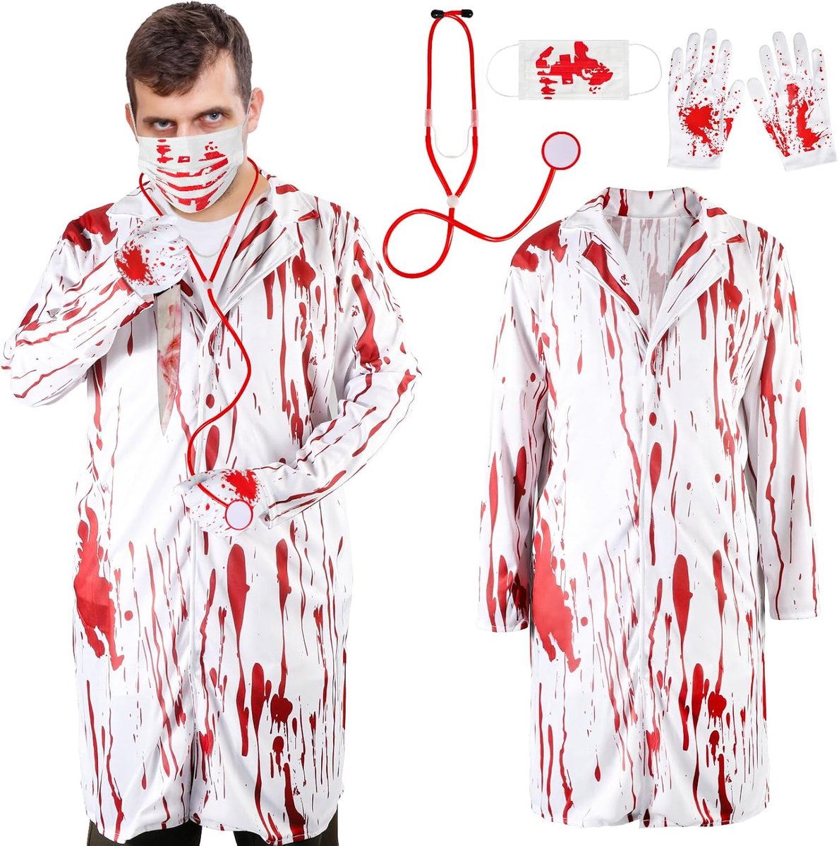 Hifot Surgical Costume Doctor Horror Halloween Costume Adult Giant Zombie Costume Men Women Doctor Gloves Mask - ShopVlot