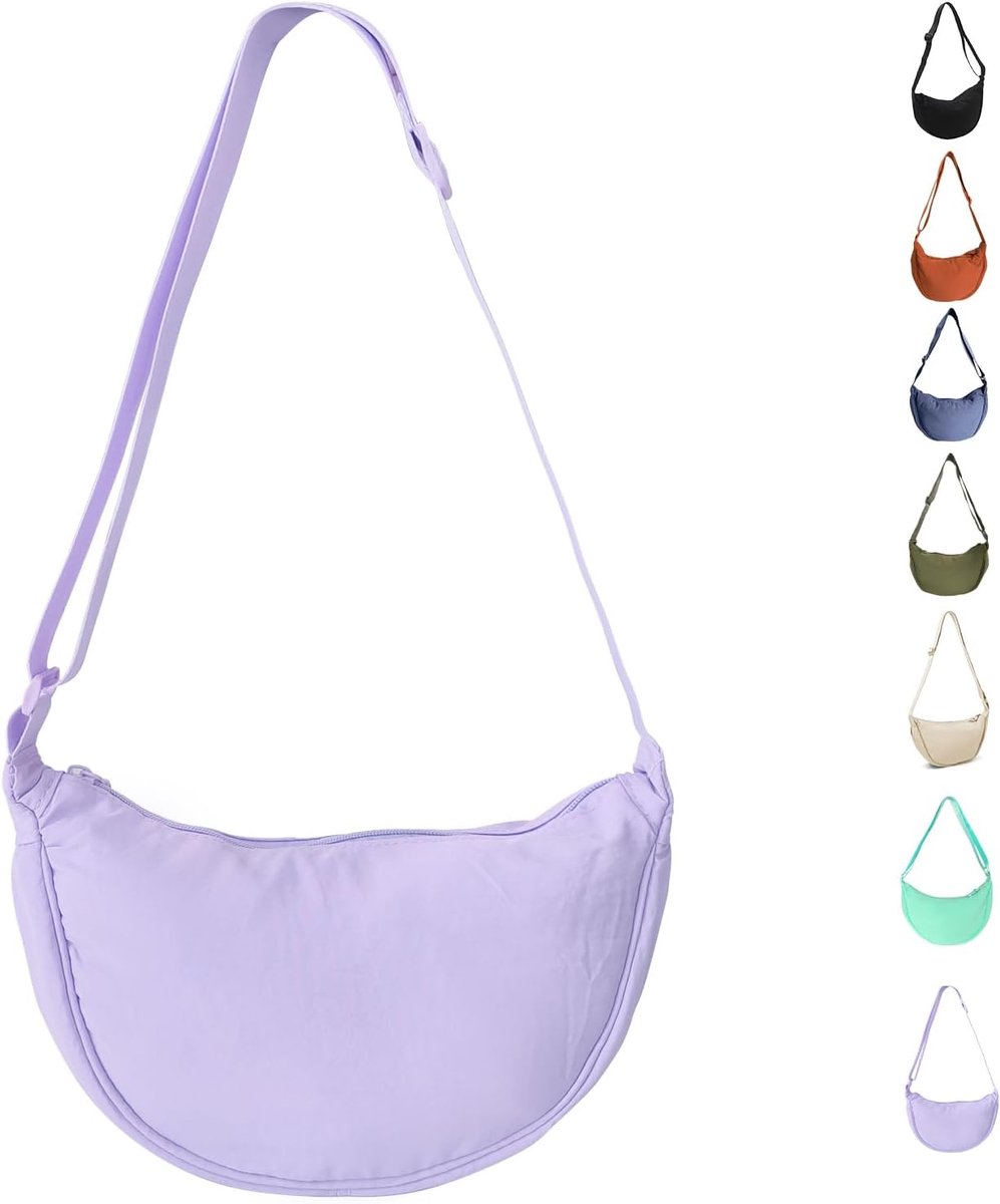 Women's Half Moon Bag Nylon Crossbody Moon Bag Hobo Crescent Shoulder Bag Dumpling Shoulder Bag with Adjustable Strap - ShopVlot