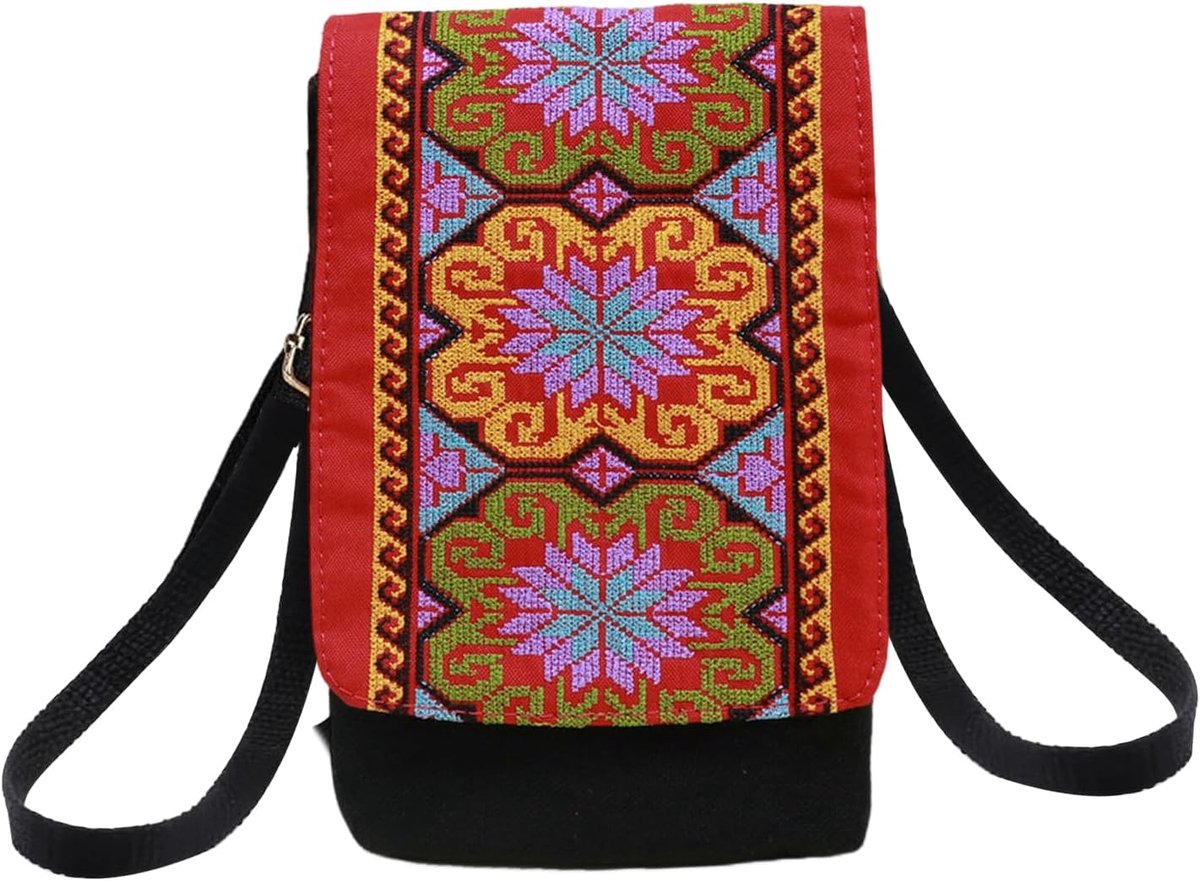 Dames telefoonhoes om te hangen, hippietas, boho-etnische schoudertas, kleine telefoontas om te hangen met - ShopVlot