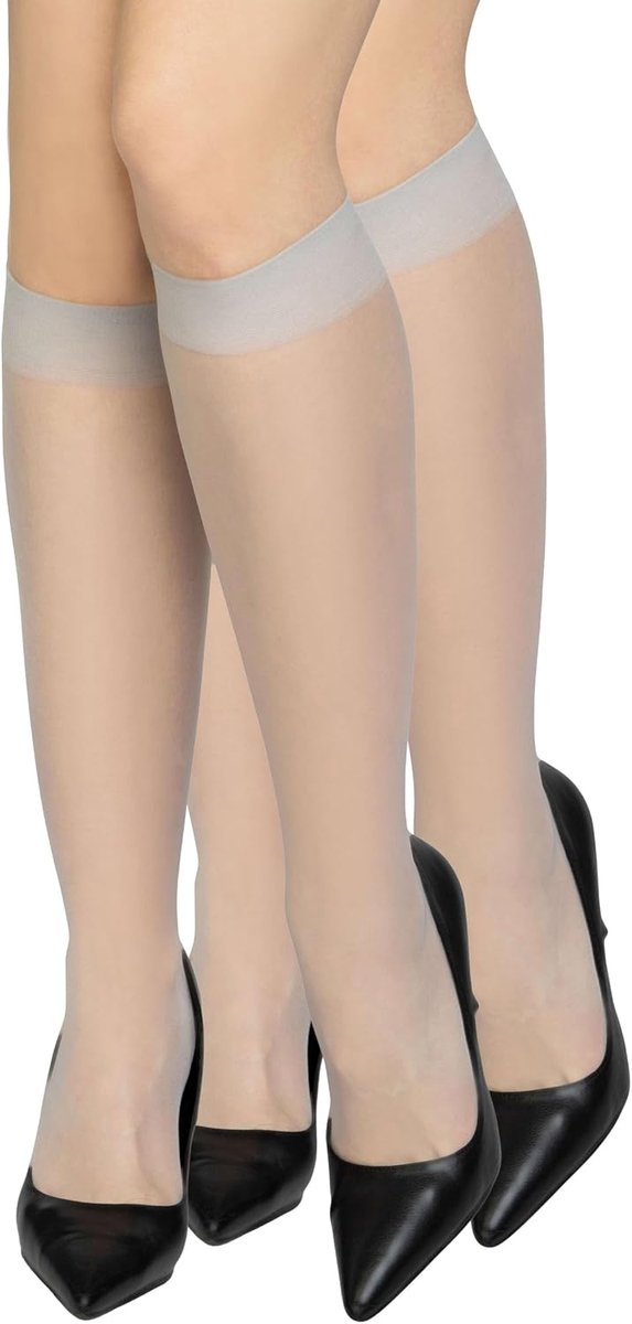 LORES 2 Pairs Ladies Knee High Socks – Transparent 15 DEN Second Skin Pop Socks Natural Colors Office & Casual Wearing - ShopVlot