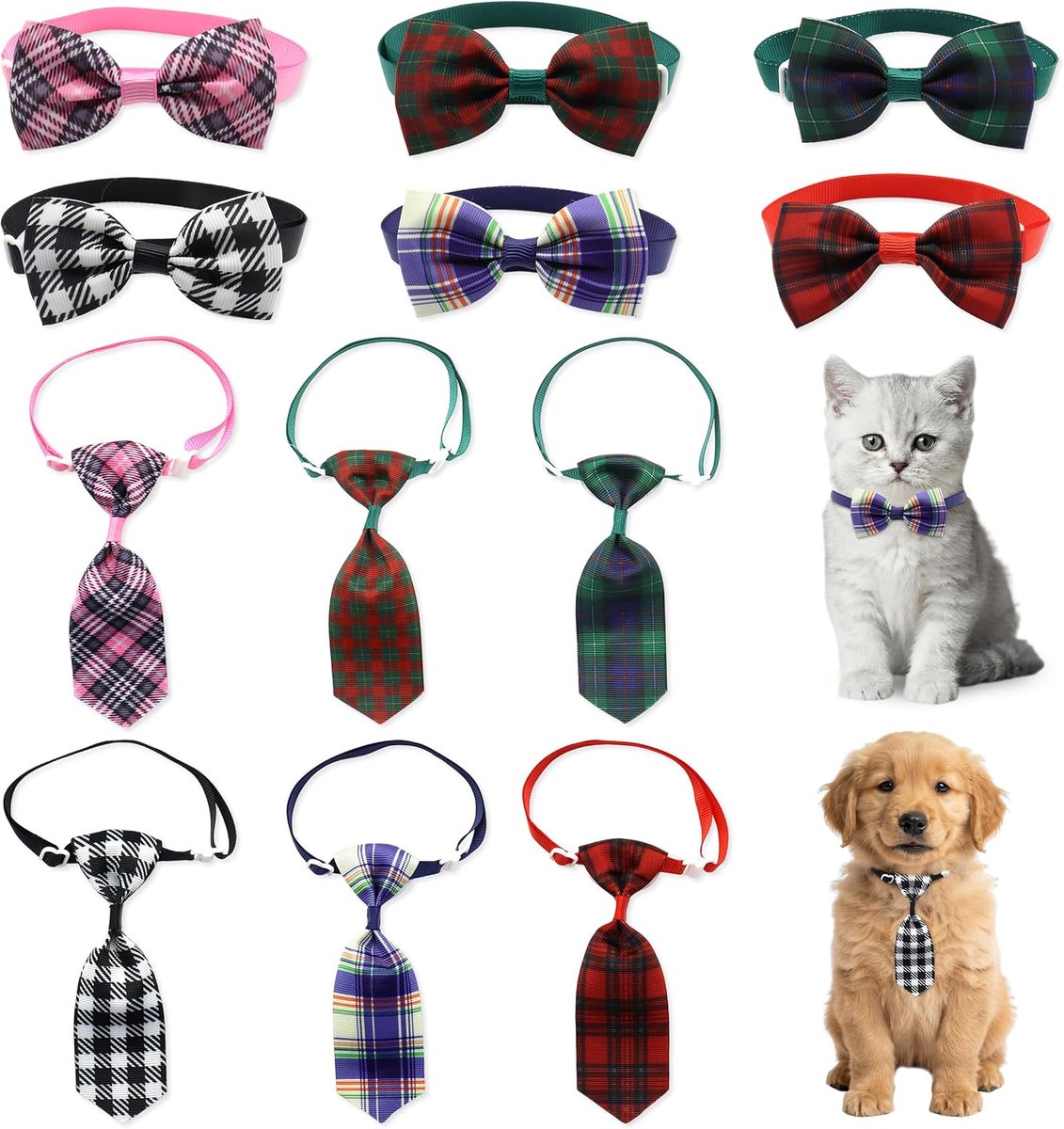 12 Stuks Vlinderdas voor Honden, Geruite Hondenhalsband met Vlinderdas, Verstelbare Halsband voor Honden en Katten met - ShopVlot