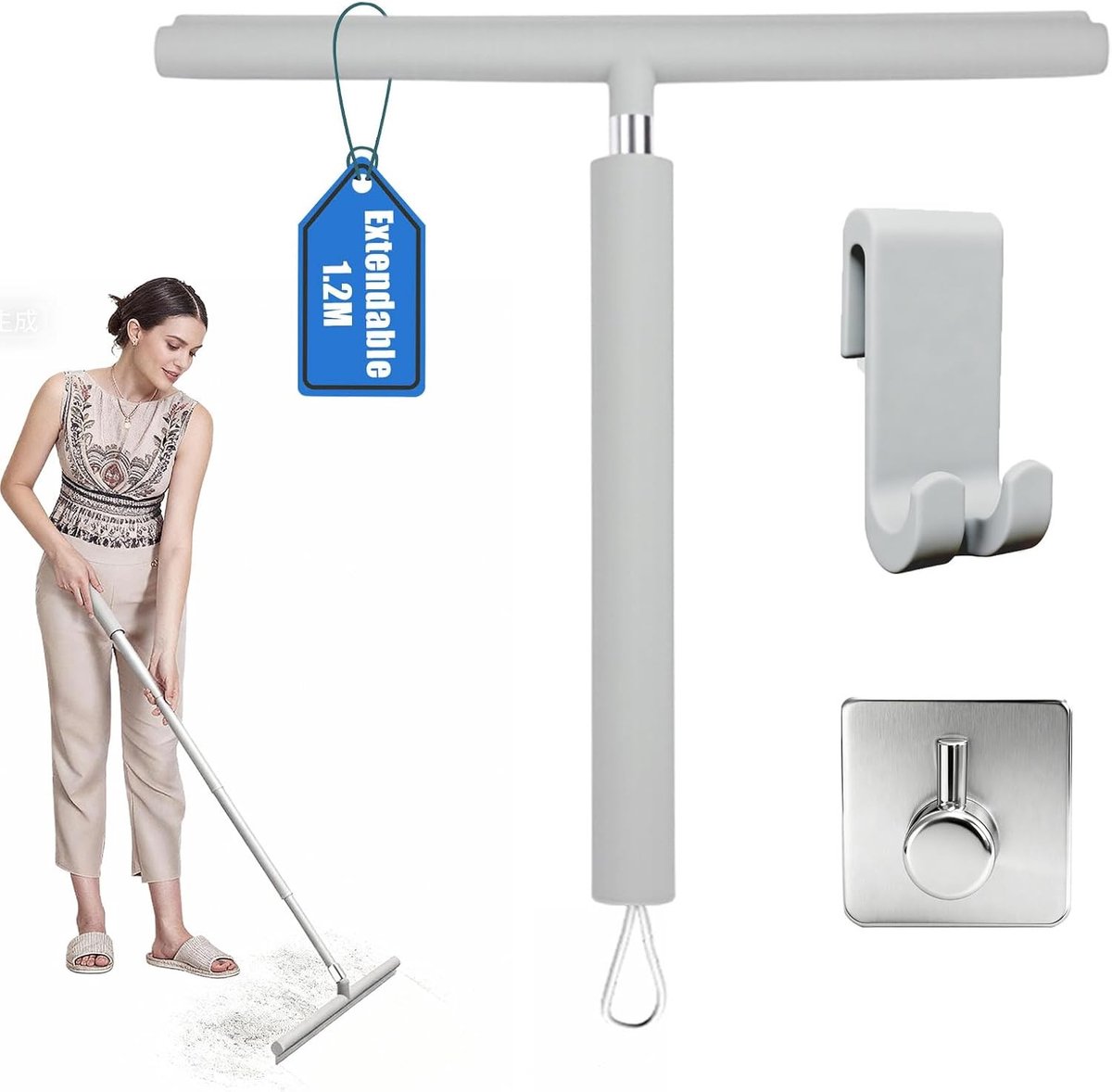 Uitschuifbare douchewisser - Aluminium - 30-120 cm - Met siliconen wisser en haak - Voor badkamer en ramen