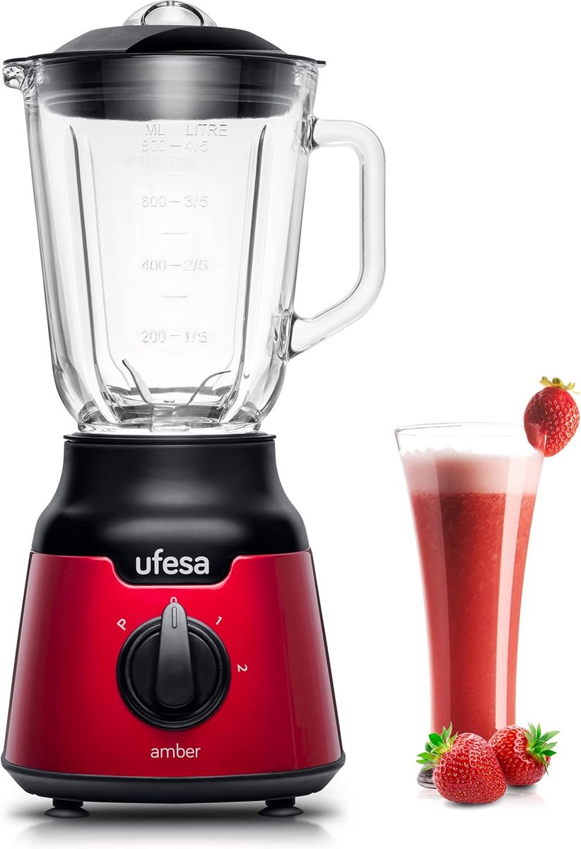 Warmara Blender Glas - Glazen Blender - Blenderkan - Rood - 21cm x 16cm x 29cm