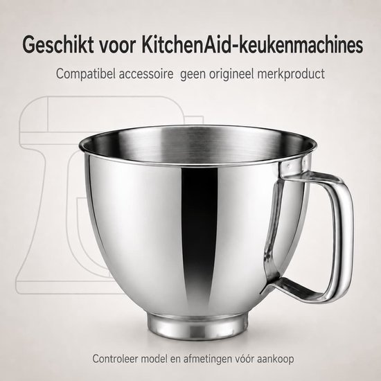 Voor Kitchenaid Mengkom 5k5thsbp Metalen kom Gepolijst roestvrij staal van Merkloos — afbeelding 4