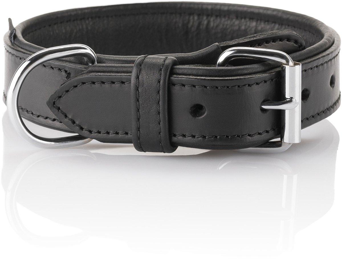Knuffelwuff zachte echt lederen hondenhalsband met gespbescherming Detroit zwart 30-38cm, 3,2cm
