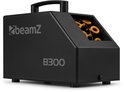 Zwarte BeamZ B300 bellenblaasmachine met handvat en voorzijde met zes oranje bellenblaasringen.