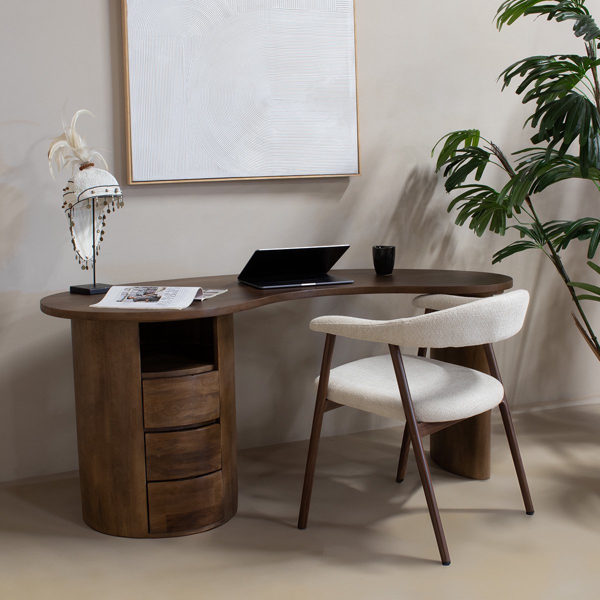Giga Meubel Bureau Livigno Organisch - Mangohout - Donkerbruin - 160x70x70cm