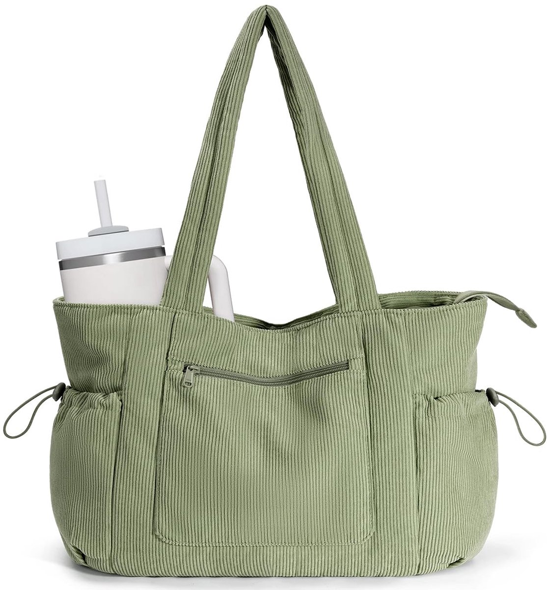 ECOHUB Dames Corduroy Tote Tas Groot, 15.6'' Laptoptas met gevoerd compartiment, 8 vakken en flessenzakken, casual - ShopVlot