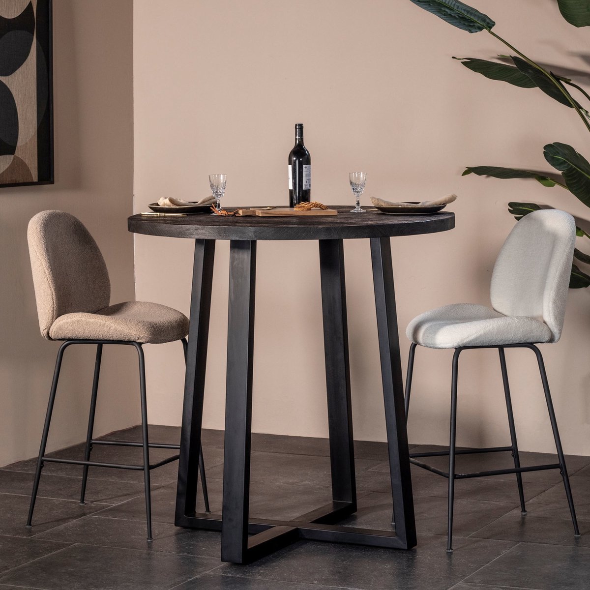 Giga Meubel Bartafel Lowie - Zwart Mangohout - 110x110x90cm