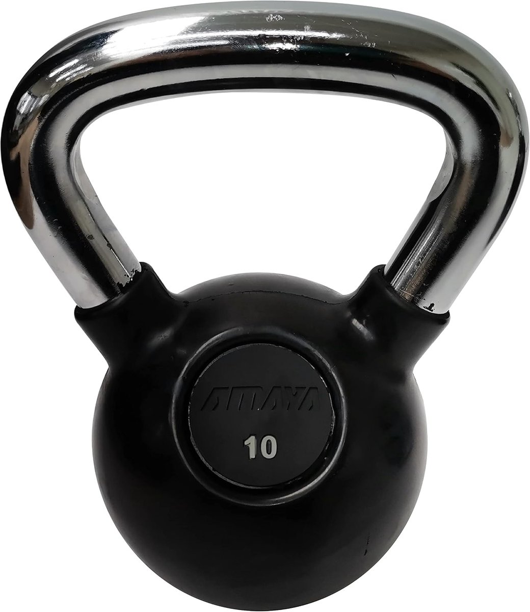 Kettlebell 10 kg - rubberen bodem - verchroomde handgreep - versterkt krachttraining - ShopVlot