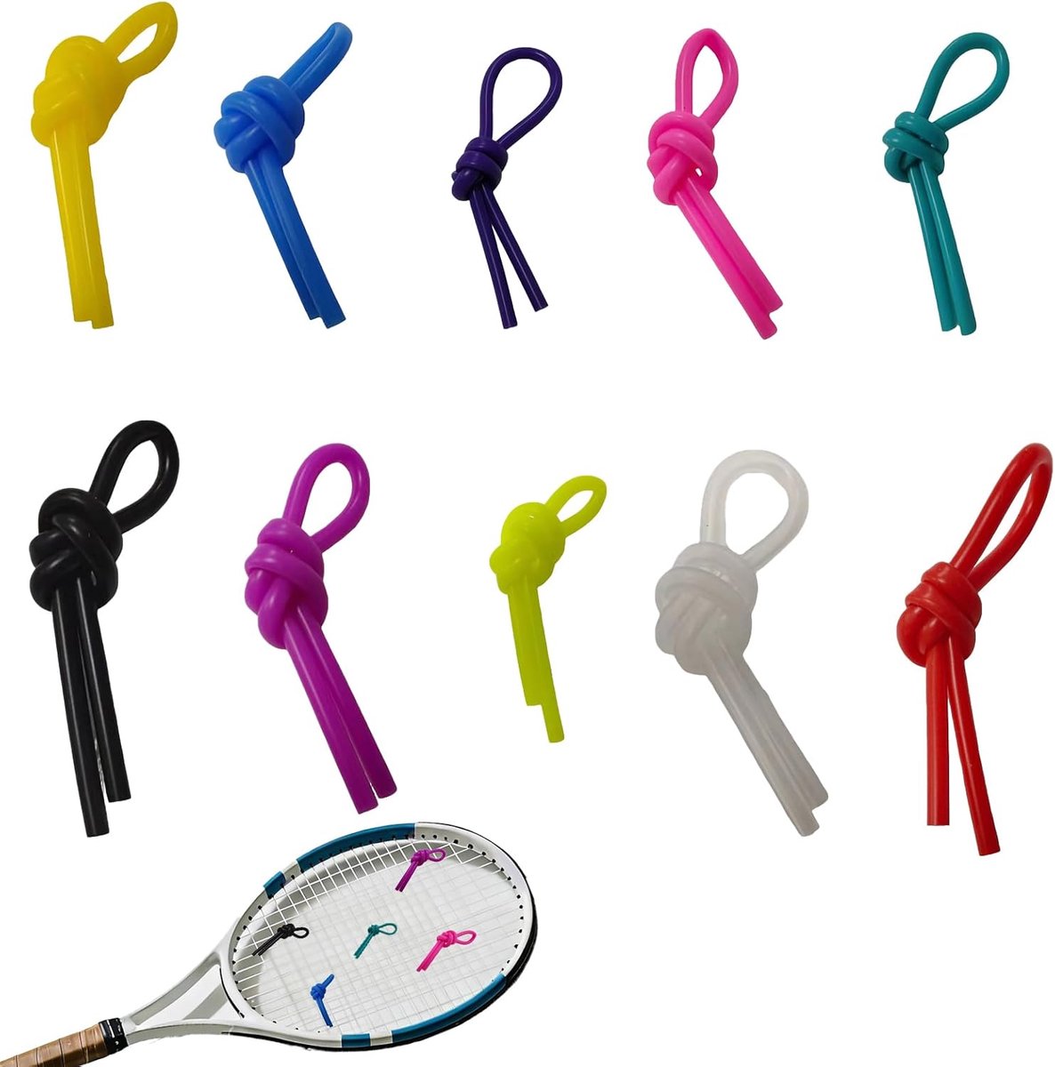 Tennisdampers set van 10 - Multicolor siliconen - Duurzaam en elastisch - Perfect voor tennisfans - ShopVlot