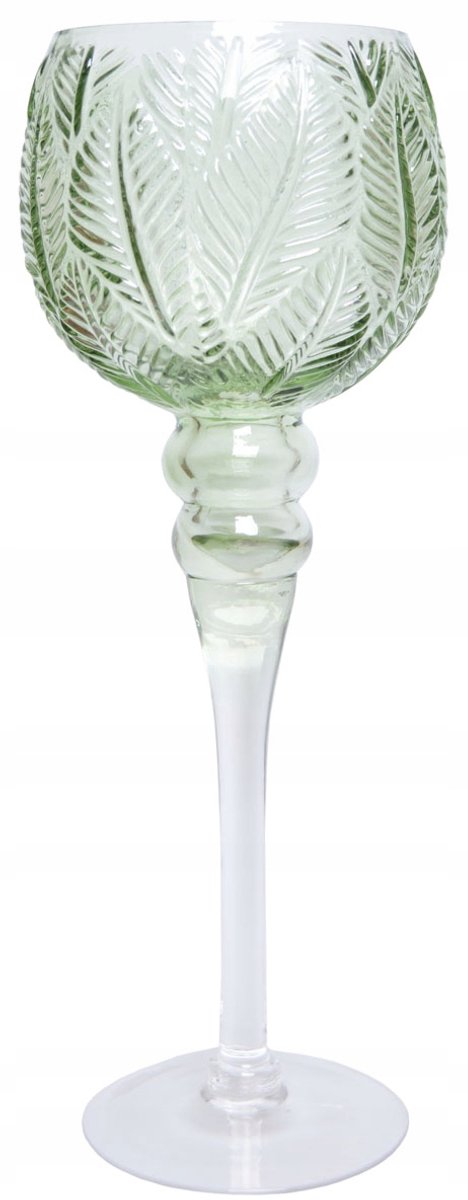 Glazen Mozaïek Vaas/Kandelaar met Bladmotief - Groen, H35cm