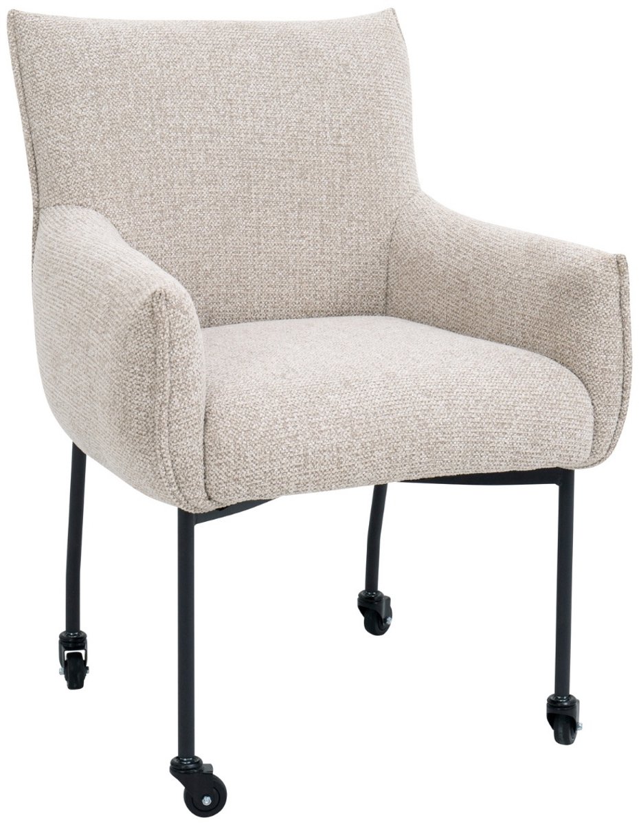 DÉJA Living Eetkamerstoel Arboga - Taupe/Zwart - Incl. Wielen - Set van 2