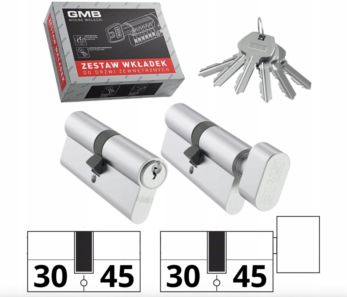 Metal-Bud Cilinderslot 30/45mm met Knop, 1 Sleutel Systeem, Nikkel Satin