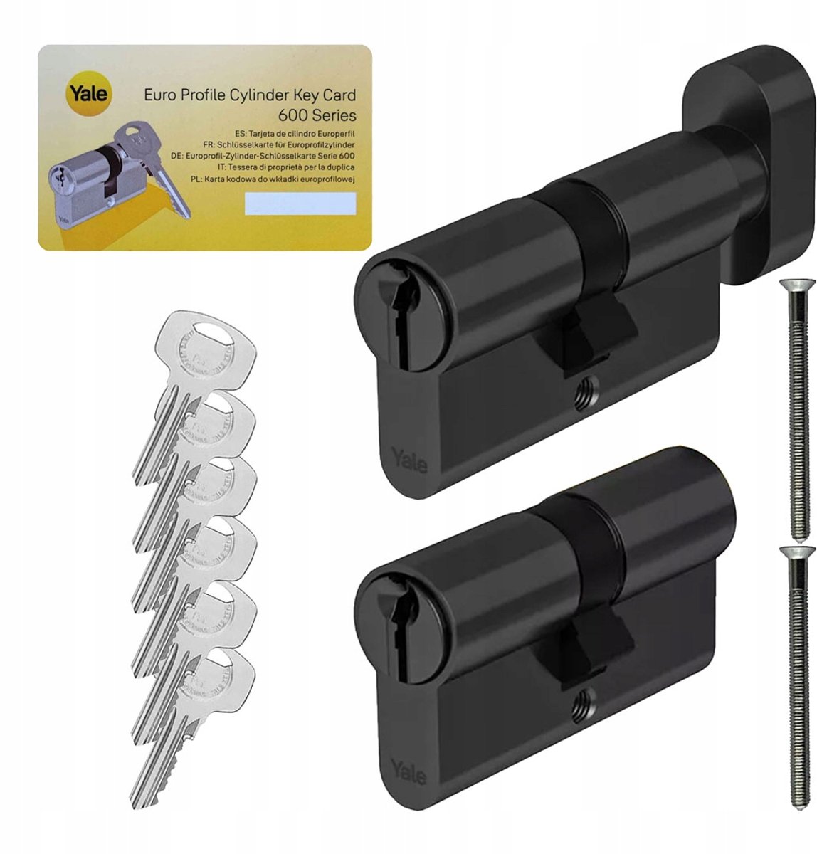 Yale Assa Abloy Y600 Set: 2 Zwarte Cilindersloten met 6 Sleutels