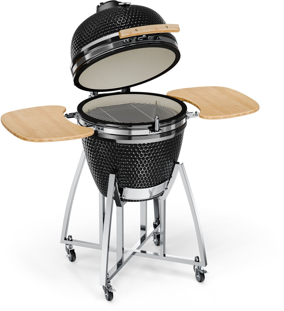 Klarstein Kingsize Kamado Grill Verrijdbaar Kolen Zwart, Roestvrijstaal