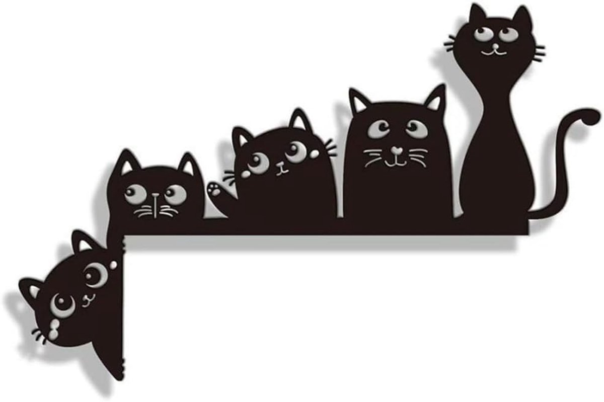Deurdecoratie katten 20 x 13 cm - houten stijl - zwart - unieke sfeer voor elke ruimte - ShopVlot