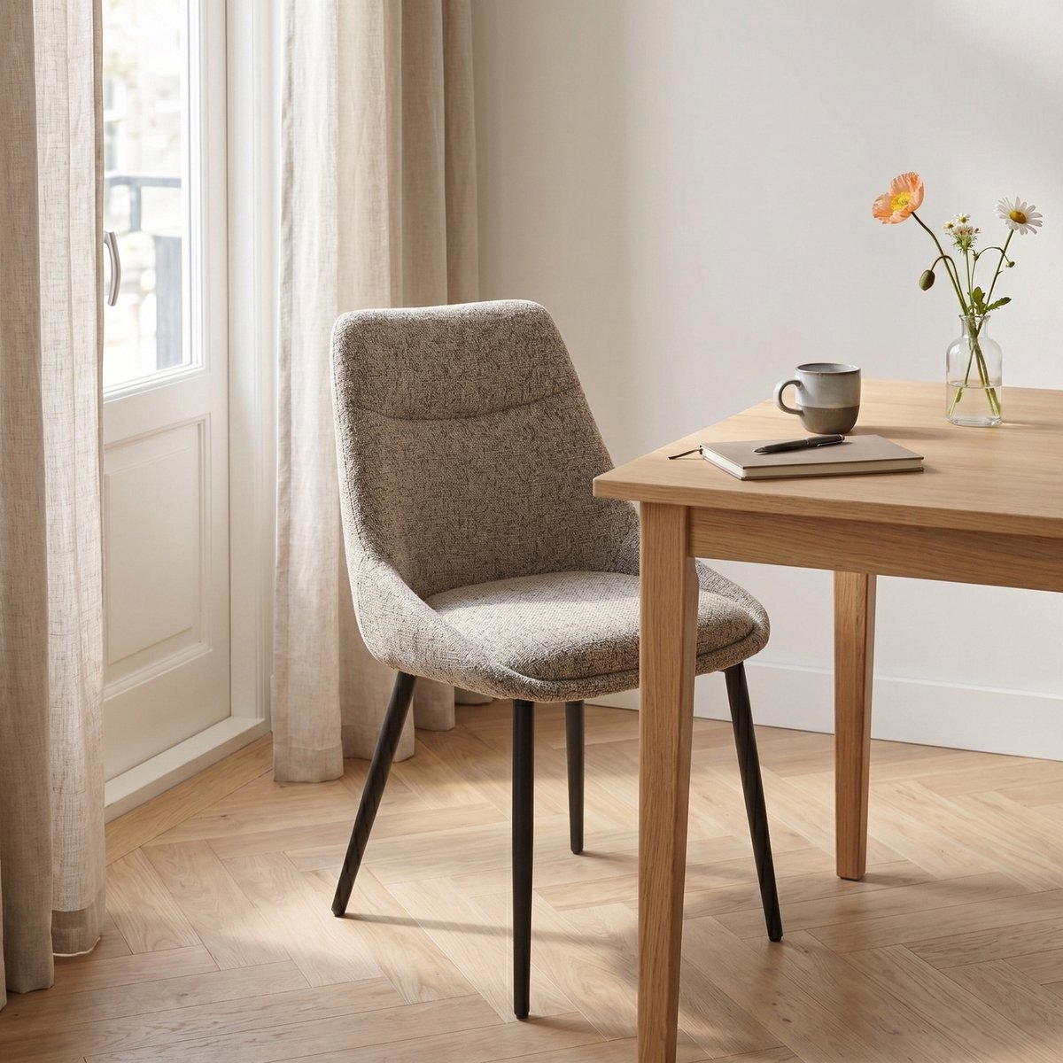DÉJA Living Eetkamerstoel Malou - Taupe/Zwart - Set van 2