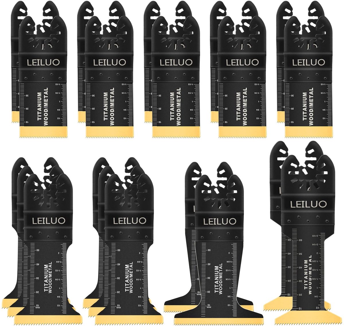 Multitool messen 20-delig - titanium extra lang - universeel geschikt voor hout en gips - inclusief opbergtas