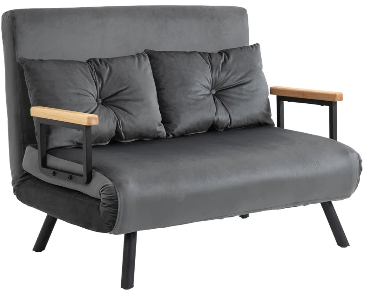 Slaapbank 2-zitsbank - Fluwelen bank met slaapfunctie - Inclusief 2 kussens - Fluwelen look - Naturel, donkergrijs en zwart