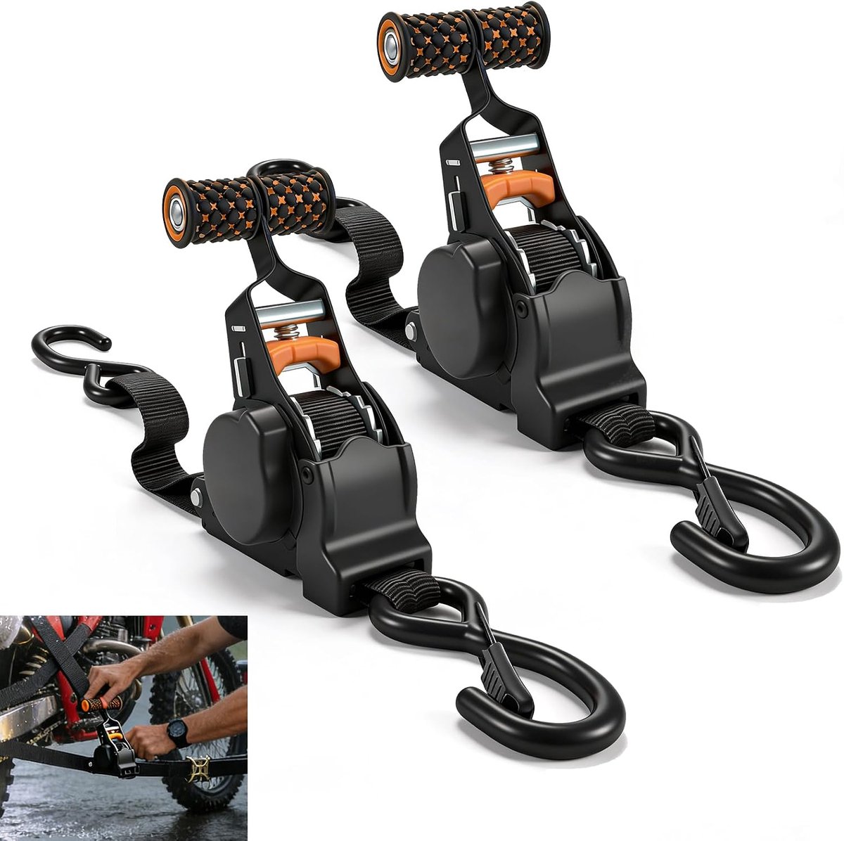 Automatische spanbanden 3 m x 25 mm - met haak - breekkracht 680 kg - ideaal voor vrachtwagen en motor