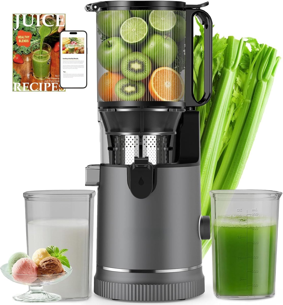 Sapcentrifuge Slow Juicer 400 W, 152 mm XXL vulschacht, 3-in-1 sappers - ShopVlot