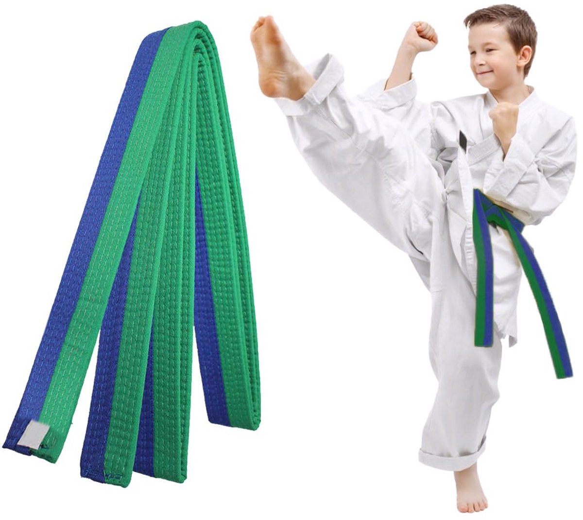Taekwondo en Judo Gürtel 220cm Groen-Blauw voor Kinderen en Volwassenen
