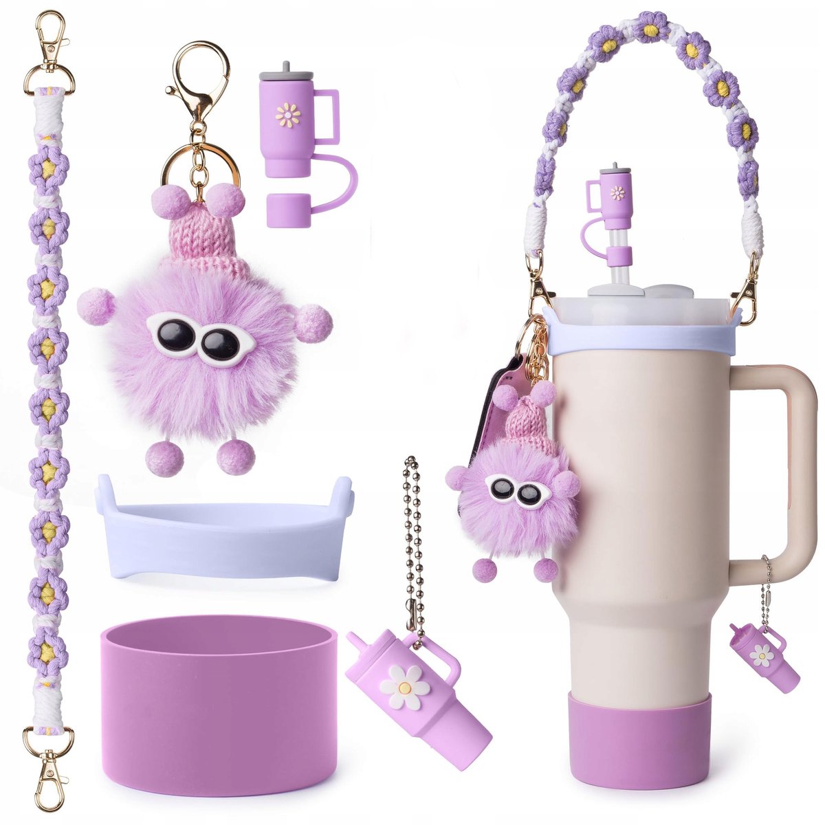 Set van 6 Mok Accessoires: Houder, Versieringen & Sleutelhanger