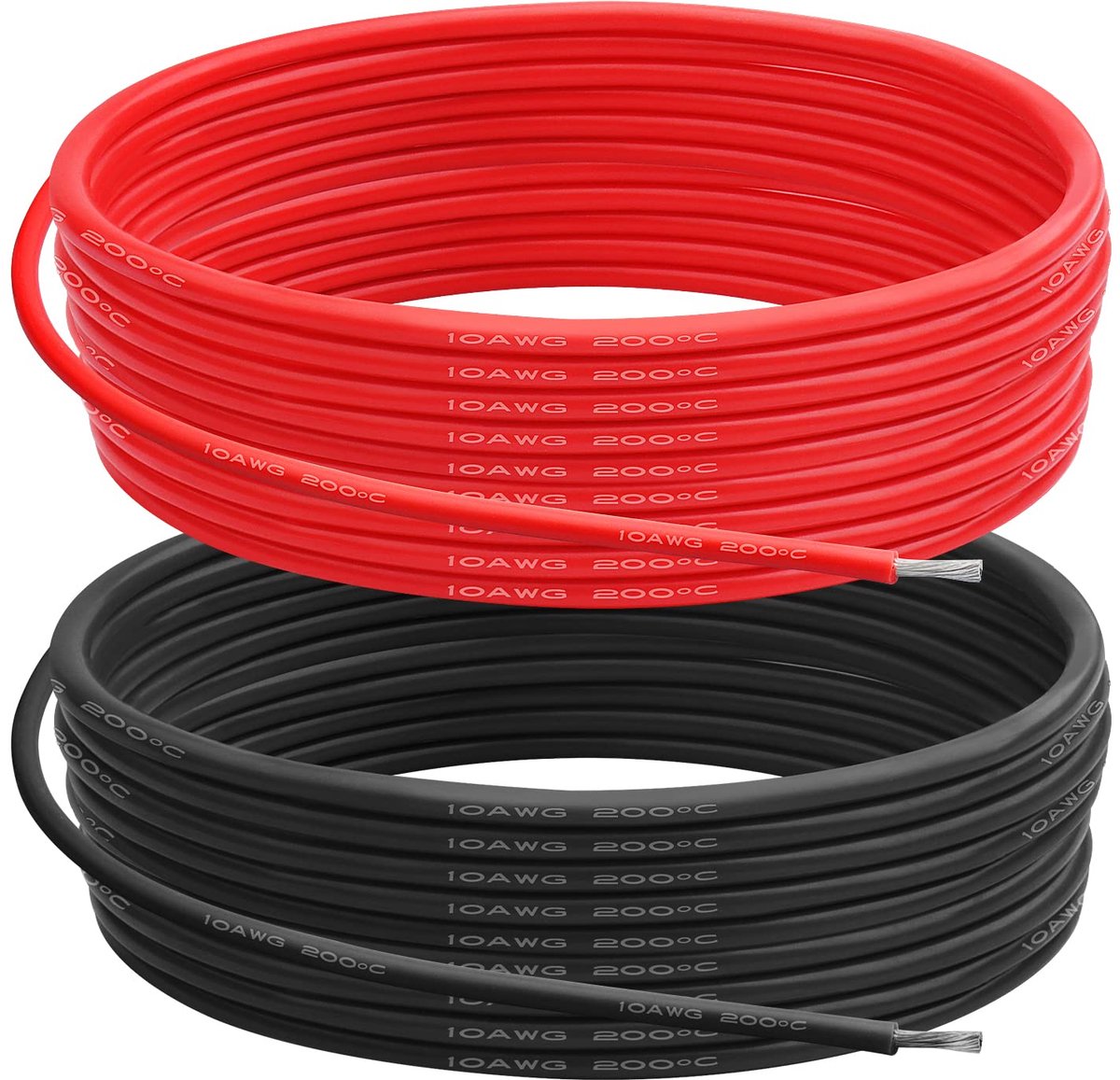 10 AWG Siliconen Elektrische Draad, 10 Gauge 5.3 mm² Elektrische Kabel 10 m (5 m Zwart en 5 m Rood), Flexibele 1050 - ShopVlot