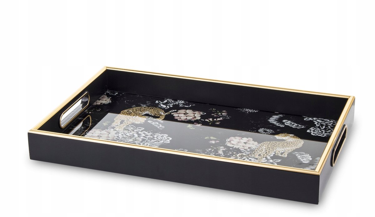 Decoratieve Zwarte Dienblad met Panterprint & Gouden Rand - Glamour