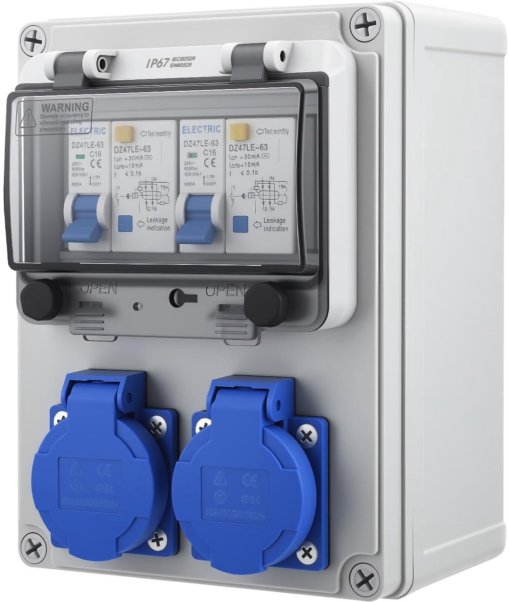 Bouwkrachtverdeler 16A - Wandverdeler 230V - IP67 Waterdicht - Veilig gebruik op bouwlocaties - ShopVlot