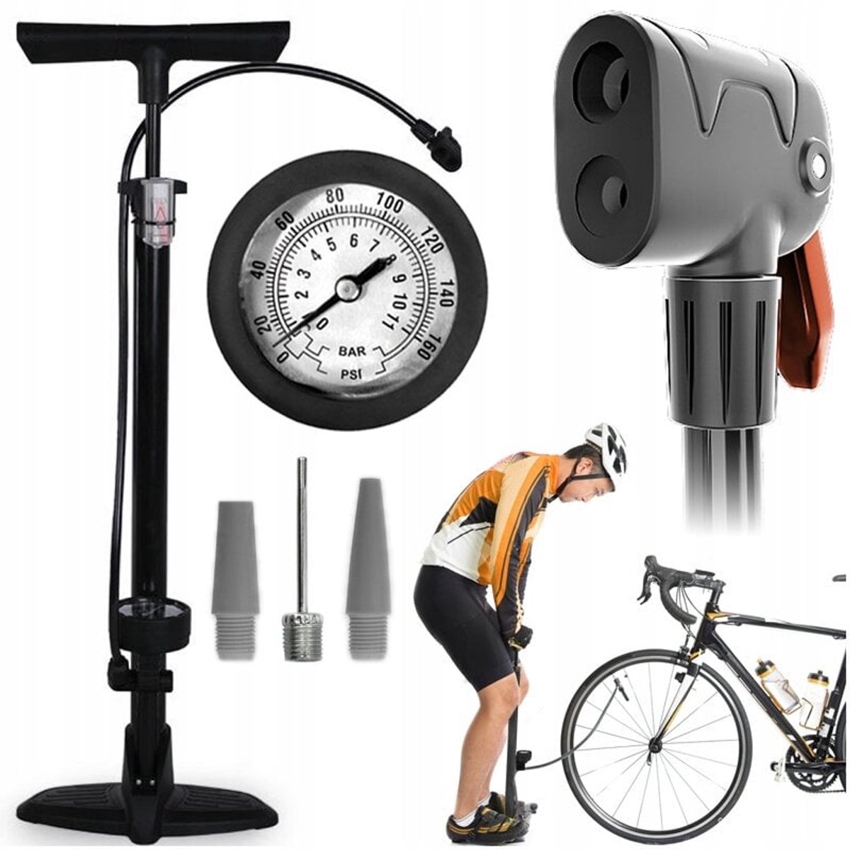 Fietspomp met manometer - Universeel voor fiets, bal, auto