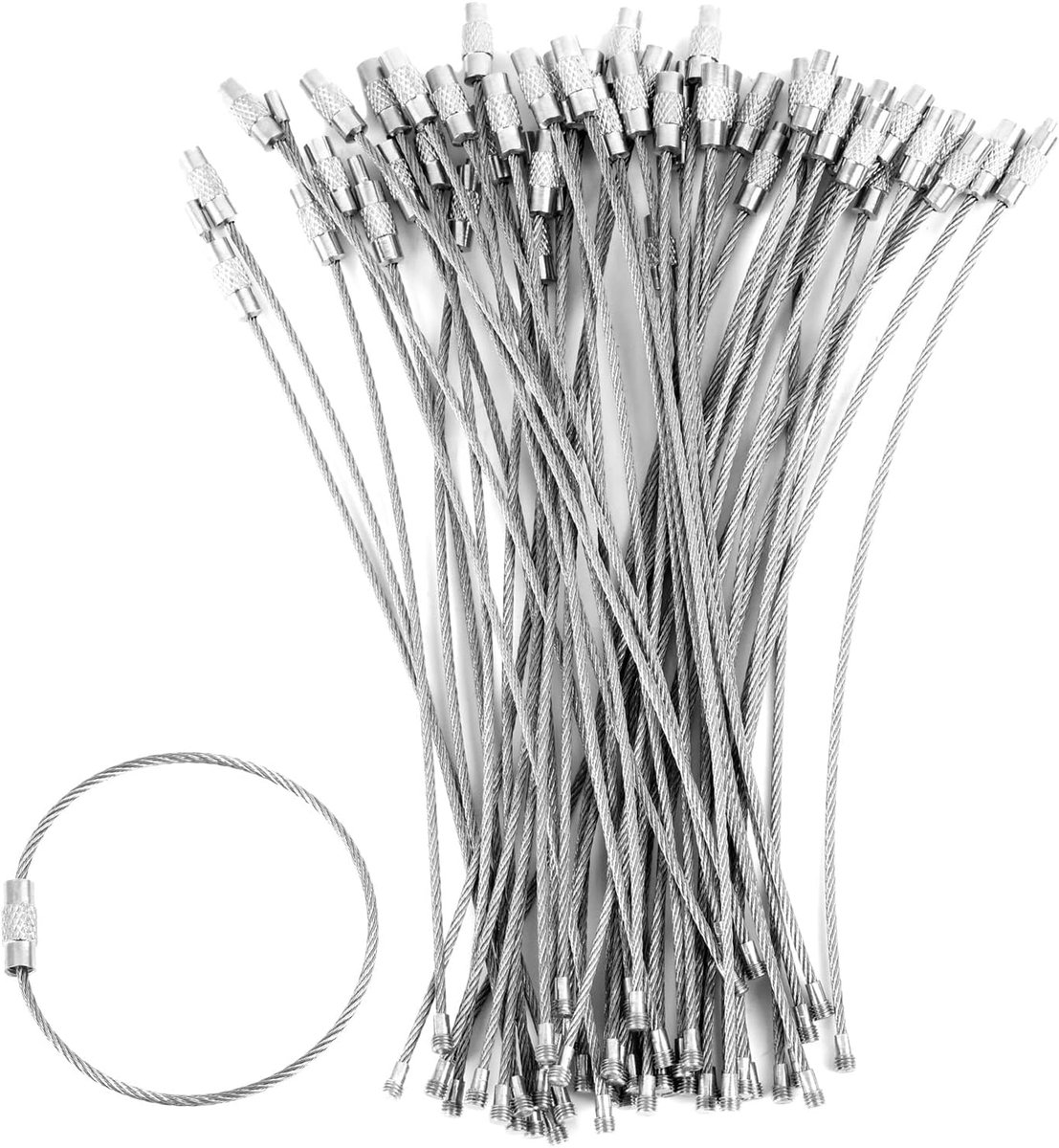 50 Stainless Steel Key Chains, 15 cm, with Screw Lock, Multifunctional Cable Buckles for Hiking, Travel and Daily - ShopVlot