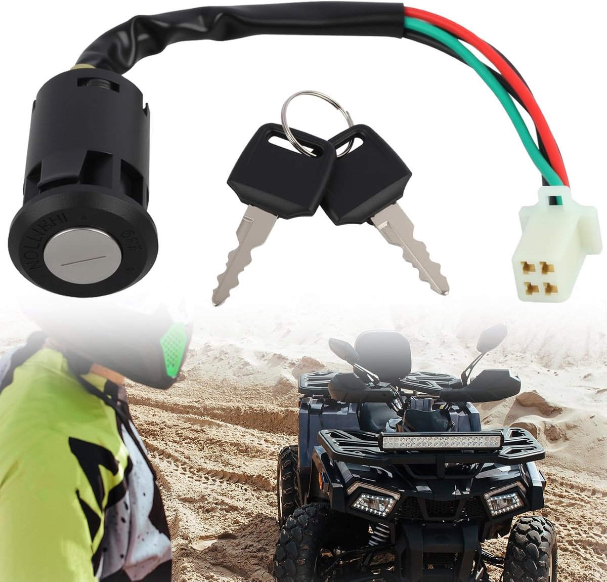 Zündschloss Motorrad 4 polig und 2 Schlüsseln für 50cc bis 250cc, Zündschloss Switch, ATV-Zündschalter, Compatible for - ShopVlot