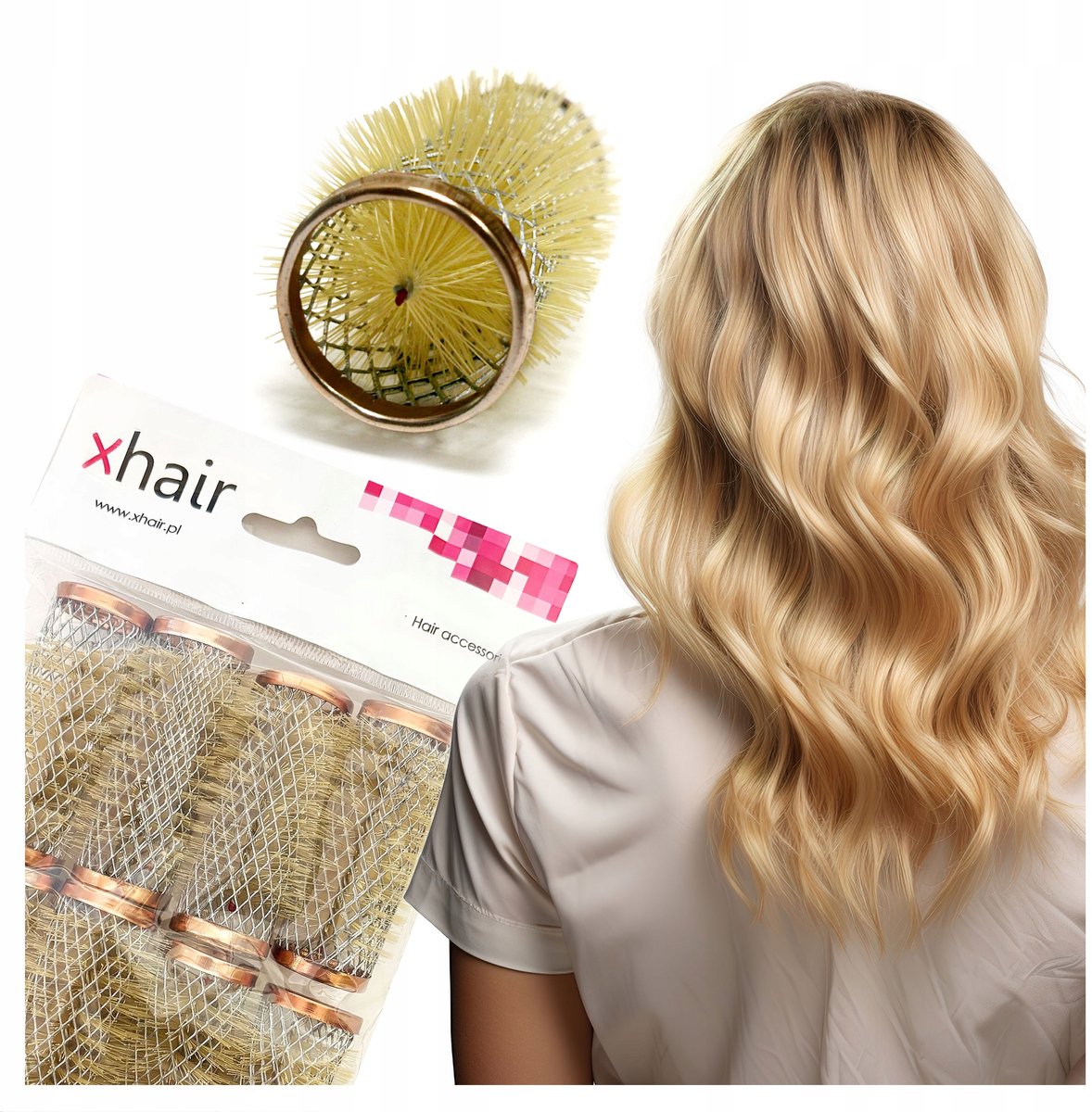 Merkloze metalen haarrollers met borstel - 25mm, 12 stuks